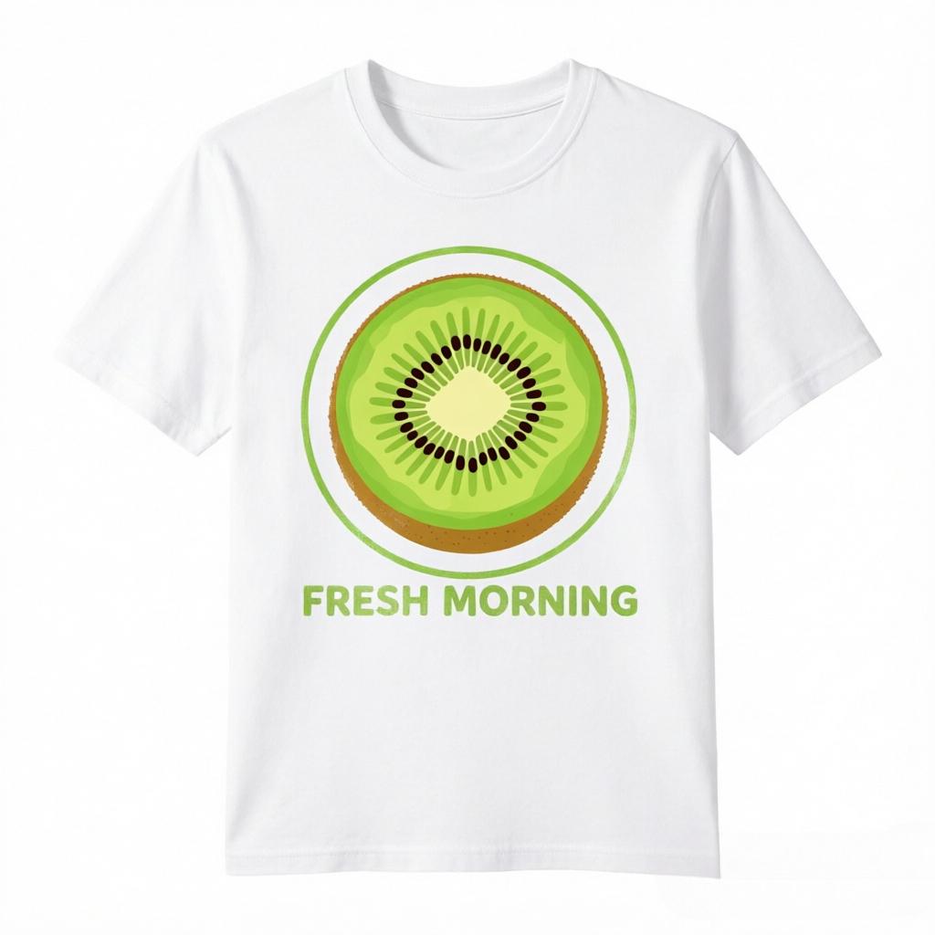 Vintage Kiwi Slice Print TShirt For Unisex 100 Cotton Casual Tee Fresh Morning Summer Streetwear