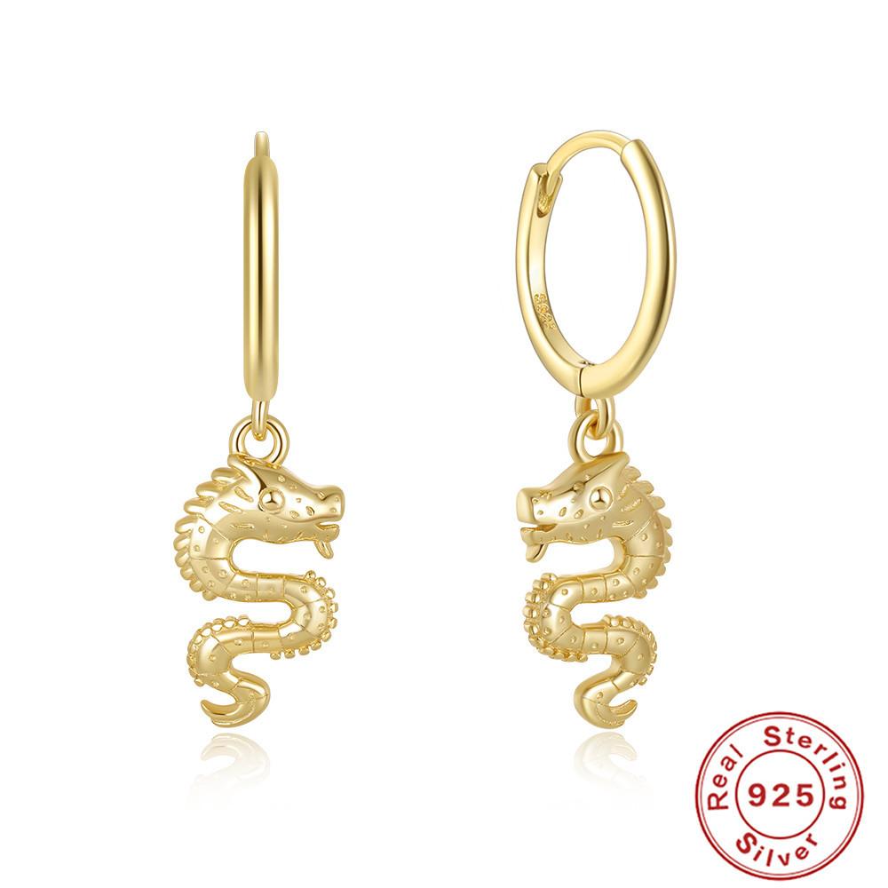 Trendy S925 Sterling Silver Colored Zircon Bee Dragon Rivet Earrings Fashionable Retro Earrings Earrings Pendant Earrings