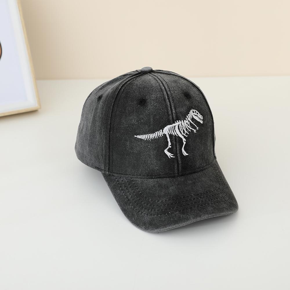 Fashionable casual children's embroidered dinosaur baseball cap, spring-autumn washed outdoor sun-protective beanie