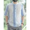 Striped Linen All Match Short Sleeved Men's Shirt Summer New Item, Thin Cotton Linen Breathable Loose Collar Casual Top