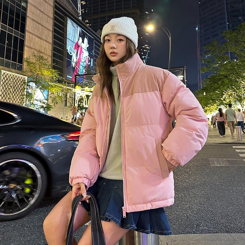 Padded Clothes Men s New Winter Windproof Corduroy Padded Clothes Couple Women s Thickened Padded Jacket - S розовый