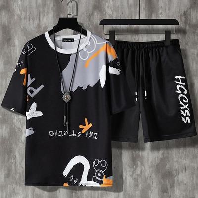Letní tričko Šortky 2 kusy Set Bílé tepláky Pánské dopisy Tisk Vintage Streetwear Kreativní vzor Pánské sady Krátké outfity