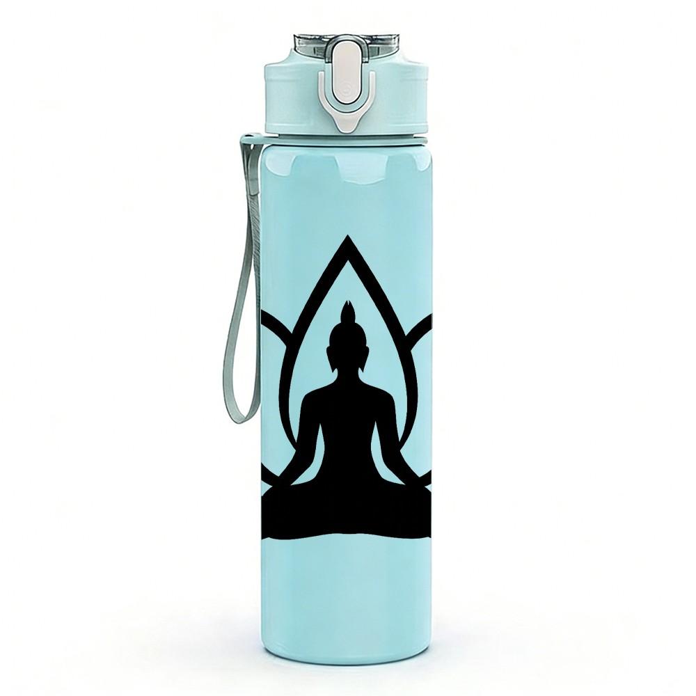 1PC Lotus Meditation Silhouette 750ml Color Plastic Sports Water Bottle Leakproof Flip Straw Lid Suitable for Sports Office Home Use
