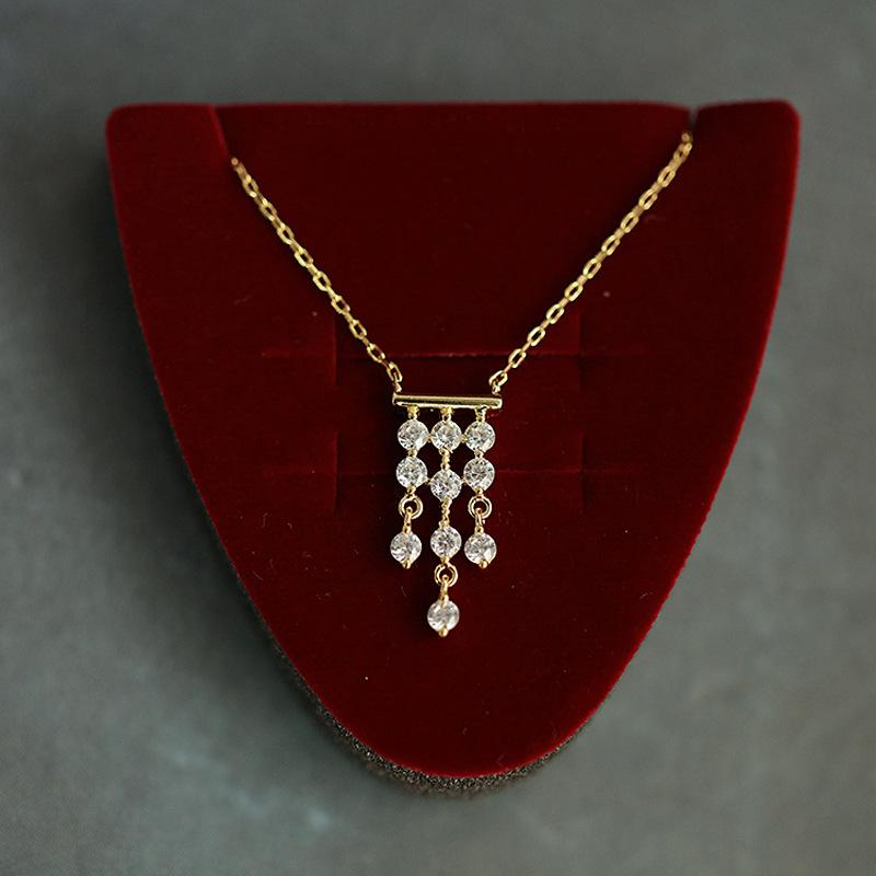 

Французская роскошь посеребренное 14k золотое ожерелье великолепное винтажное ожерелье с кисточкой из циркона для женщин ювелирные изделия 40cm