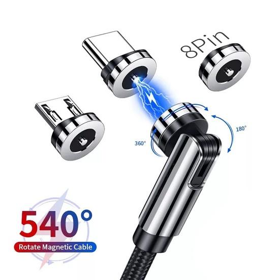 Data Cable Strong Suction Rotatable Anti-winding Magnetic 3 in 1 Fast Charger Cable