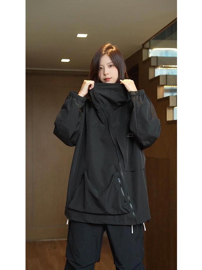 Cortavientos Americano Vintage Unisex: Con capucha, Impermeable, Cremallera oblicua para Otoño/Invierno