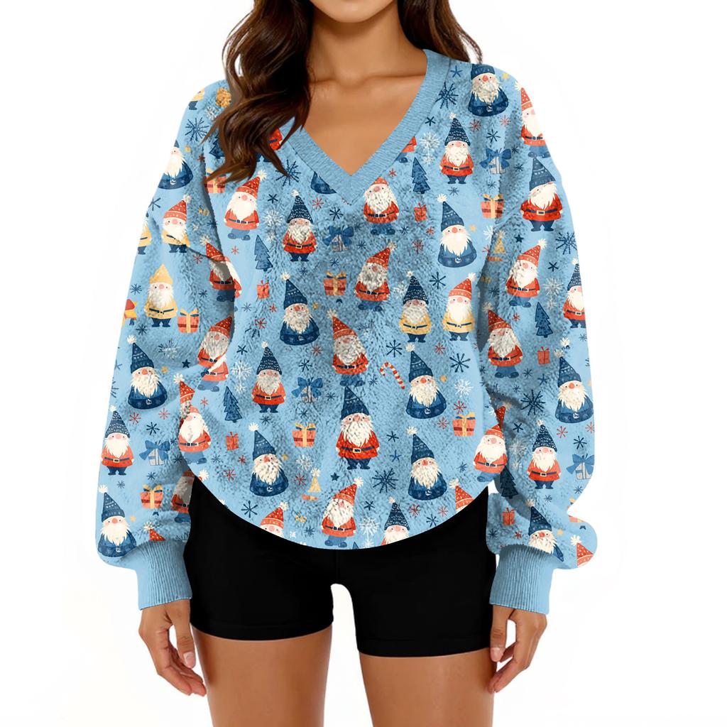 Women's V-Neck Sweatshirt Plush Solid Color Casual Fashion Long Sleeve With Pocketed Pullover Top