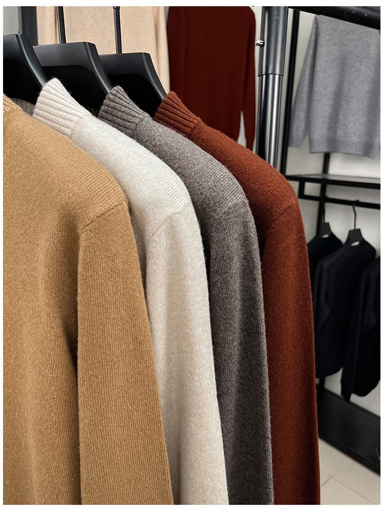 Men's Wool Sweater - Half-Button, Half-High Collar, Long Sleeve, Casual Knitwear for Autumn/Winter