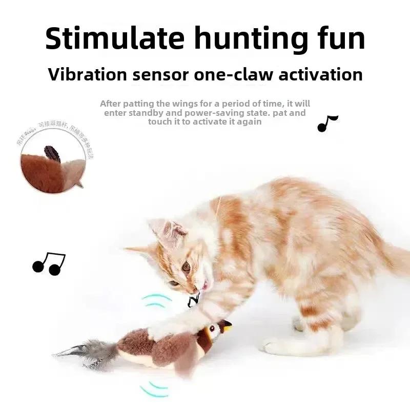 Electric Simulated Bird Cat Plush Toy Feather Interactive Squeaky Kitten Toy Catnip Rechargeable Bird Bite-resistant Cat Toy