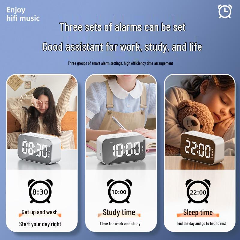Bluetooth Wireless Speaker & LED Mirror Digital Alarm Clock with Stereo Sound - Perfect Gift