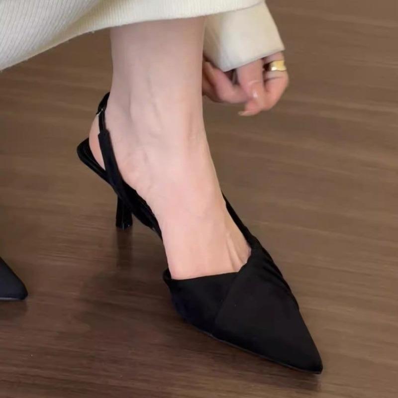 Pointed high heels black versatile bag head sandals fairy shoes spring and summer temperament with skirt single shoes 35