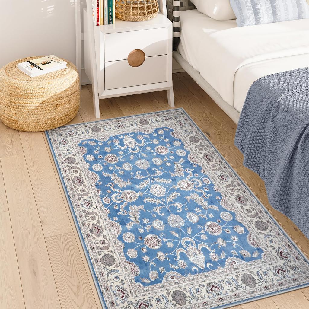 HAOCOO 1 Tatami Mat 1 Tatami Hot Carpet Chenille Floral Light Blue Persian-style Rug, 90x150cm, Approx. (approx. Mat), Stylish, Washable,