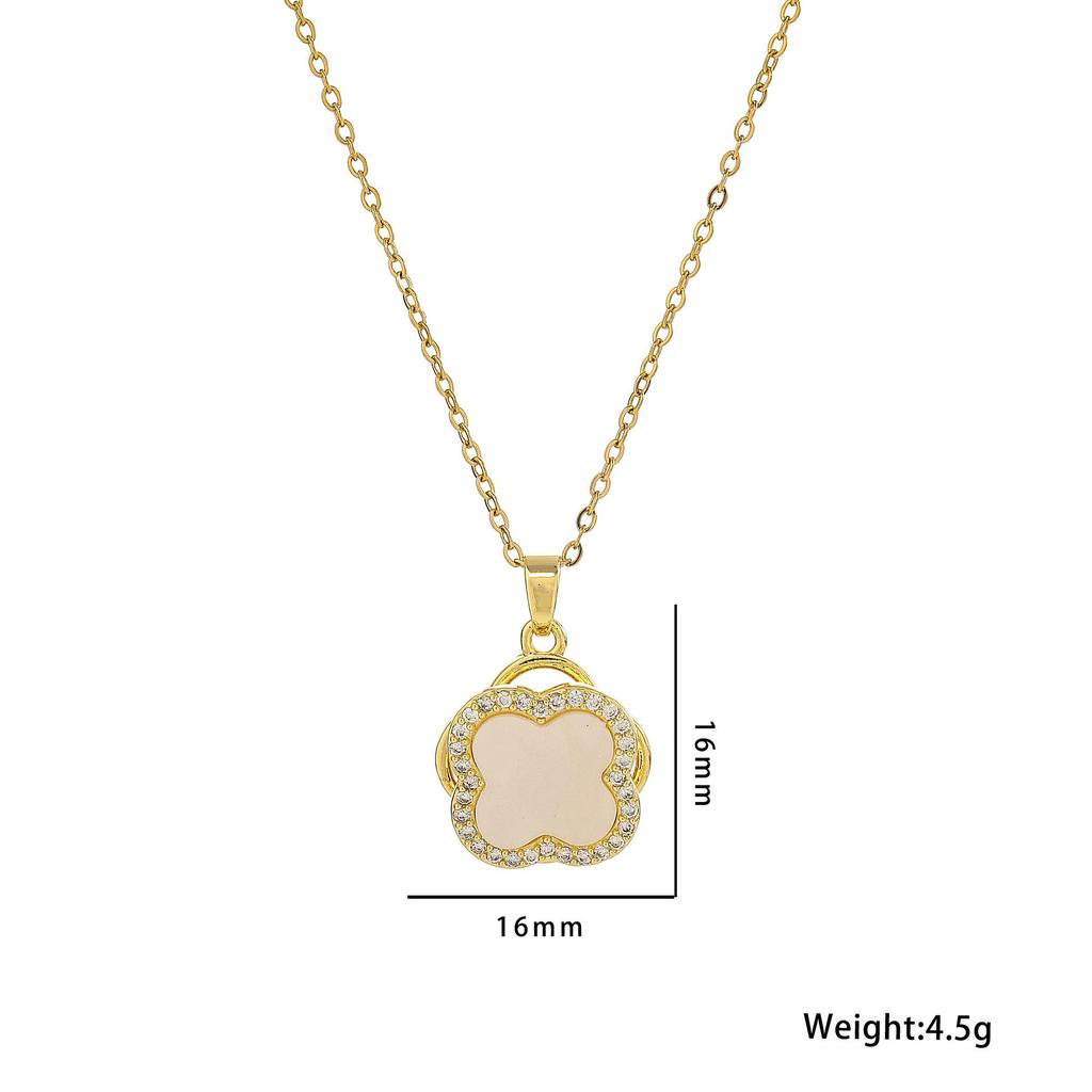 Titanium Steel 360° Rotating Double-Layer Four-Leaf Clover Korean Style Choker Necklace