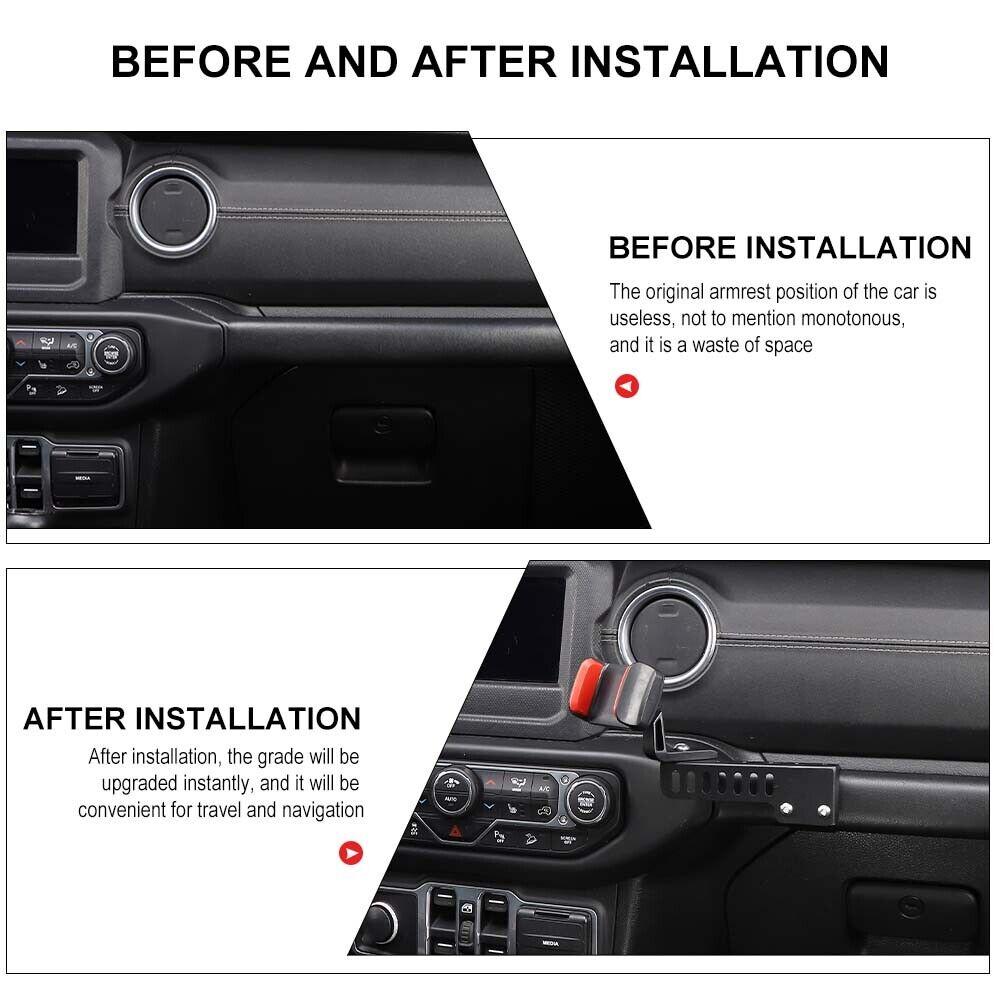 Passenger Side Handle Phone Holder Mount Stand for 18+ Jeep Wrangler JL JT Black