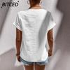 Camicette e camicie da donna con scollo a V, maniche corte, stampa tinta unita casual alla moda