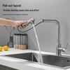 Stainless Steel Pull-out Kitchen Faucet with Dual-Function Telescopic Rotating Spout for Vegetable Sink (Hot & Cold Water)