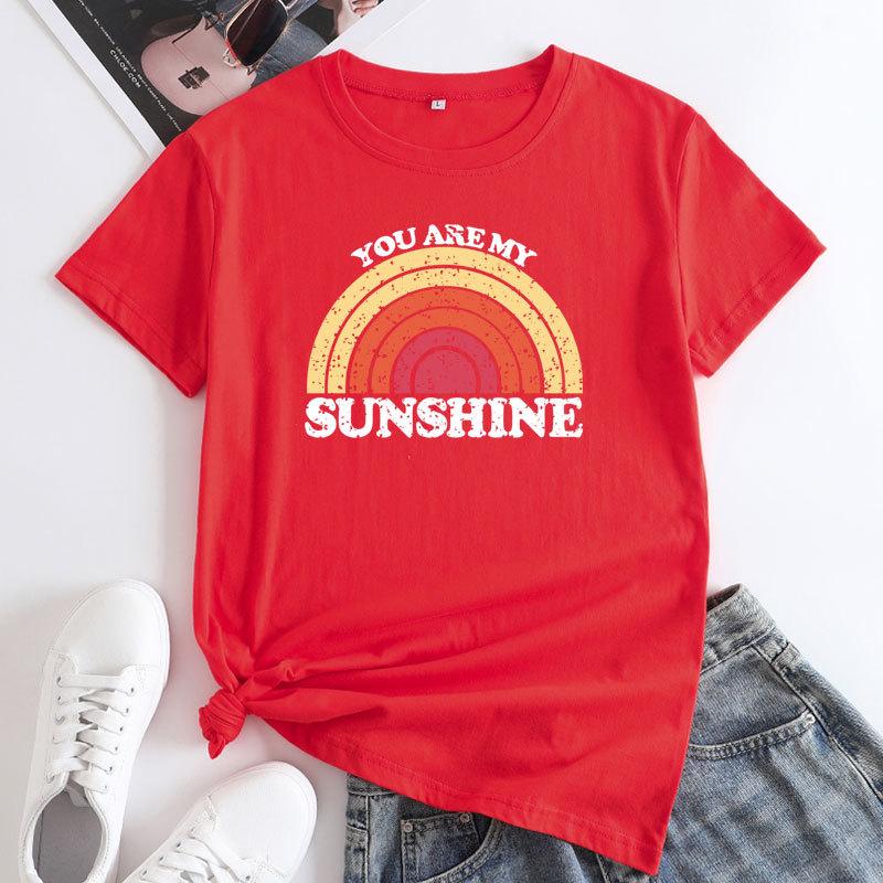 Summer YOU ARE MY SUNSHINE Rainbow Printed Cotton Loose Round Neck Women's Short Sleeved T-Shirts Women’s