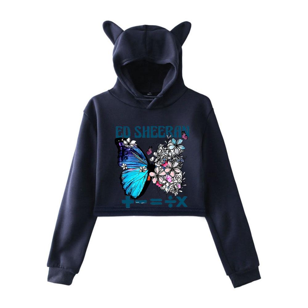 

Женские уличные сексуальные укороченные свитшоты с принтом Эда Ширана, оверсайз, свободные, в стиле Харадзюку, корейские повседневные топы XXS темно-синий