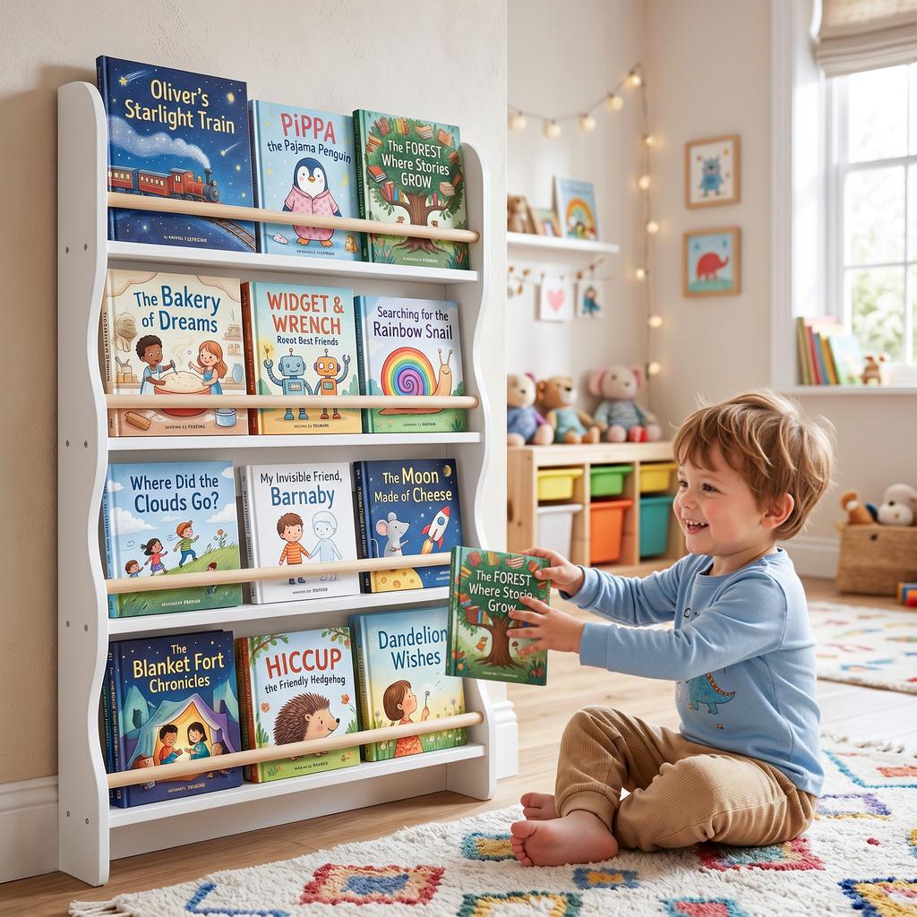 Children's Wall-Mounted Bookcase, 4-Tier, White