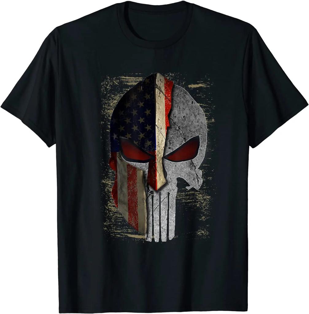 Creative Design American Flag Spartan Helmet Skull TShirt 100 Cotton ONeck Short Sleeve Summer Casual Mens Tshirt Streetwear