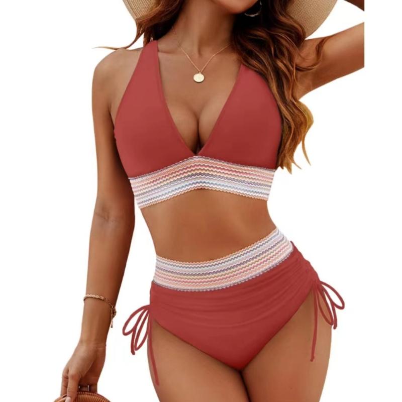 Summer Women Sexy Beachwear Bikini Set Two-Piece Color Block Strappy Swimsuit Swimwear Bathing Suit 17 Colors S-2XL