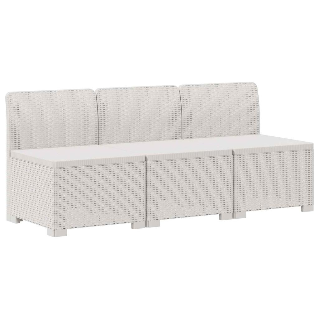 3 Seater Garden Sofa with Cushions Rattan Look PP White