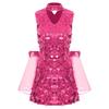 Costume Hippie Sequin da Donna per Halloween Anni '70 Disco Senza Maniche Mini Abito