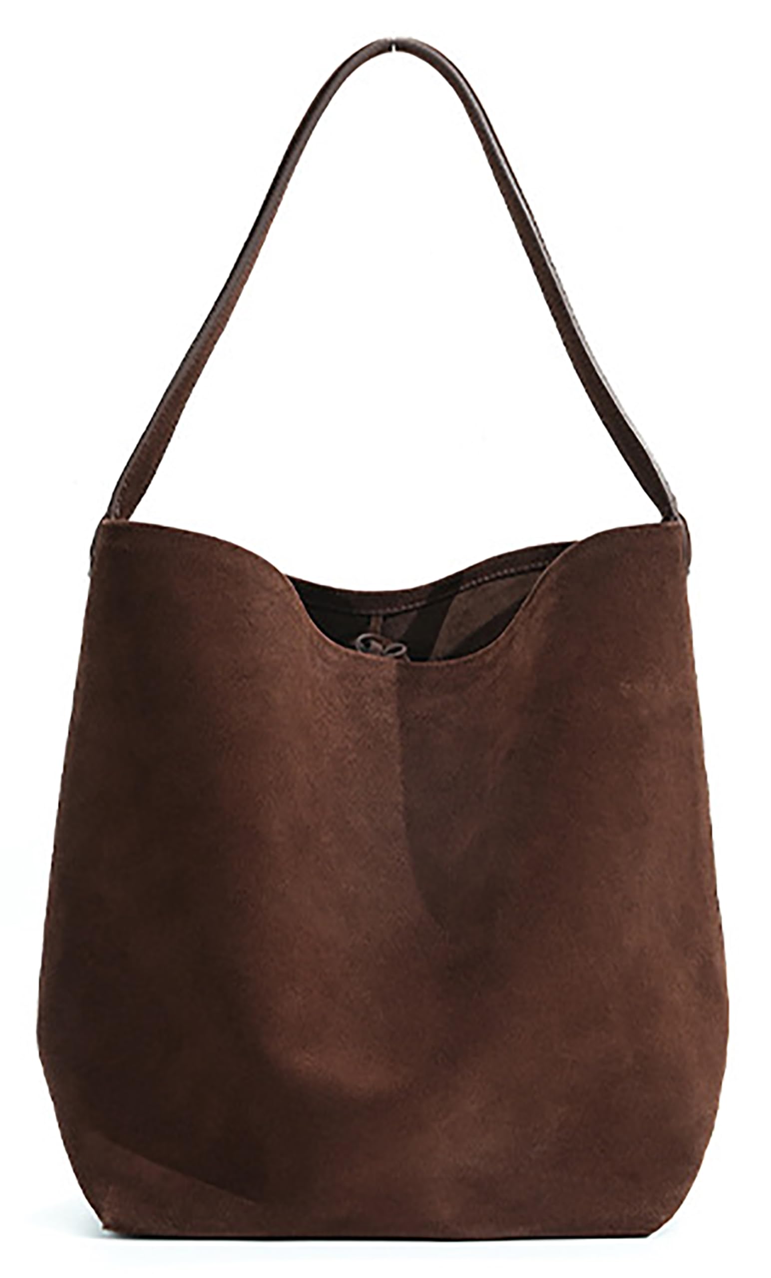 HIKKER-LINK Women s Genuine Leather Bucket Bag, Freestanding Bucket-Shaped Tote Bag, Large Capacity, A4 Size Storage, Multifunctional, Suede Bucket