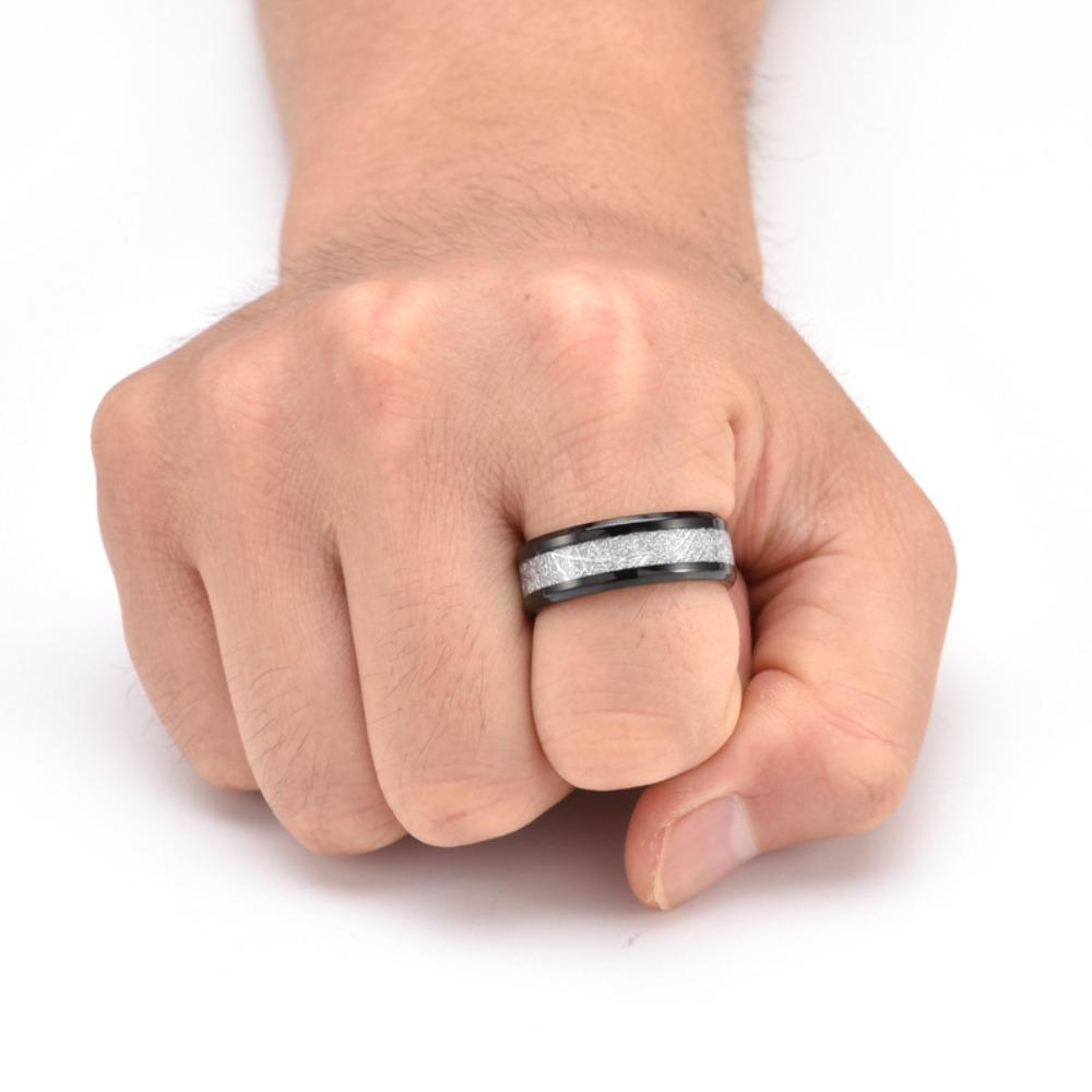 Titanium Steel Ring for Men Frosted Texture Inlaid Carbon Fiber Fashion Jewelry Simple Silver White Casual Style