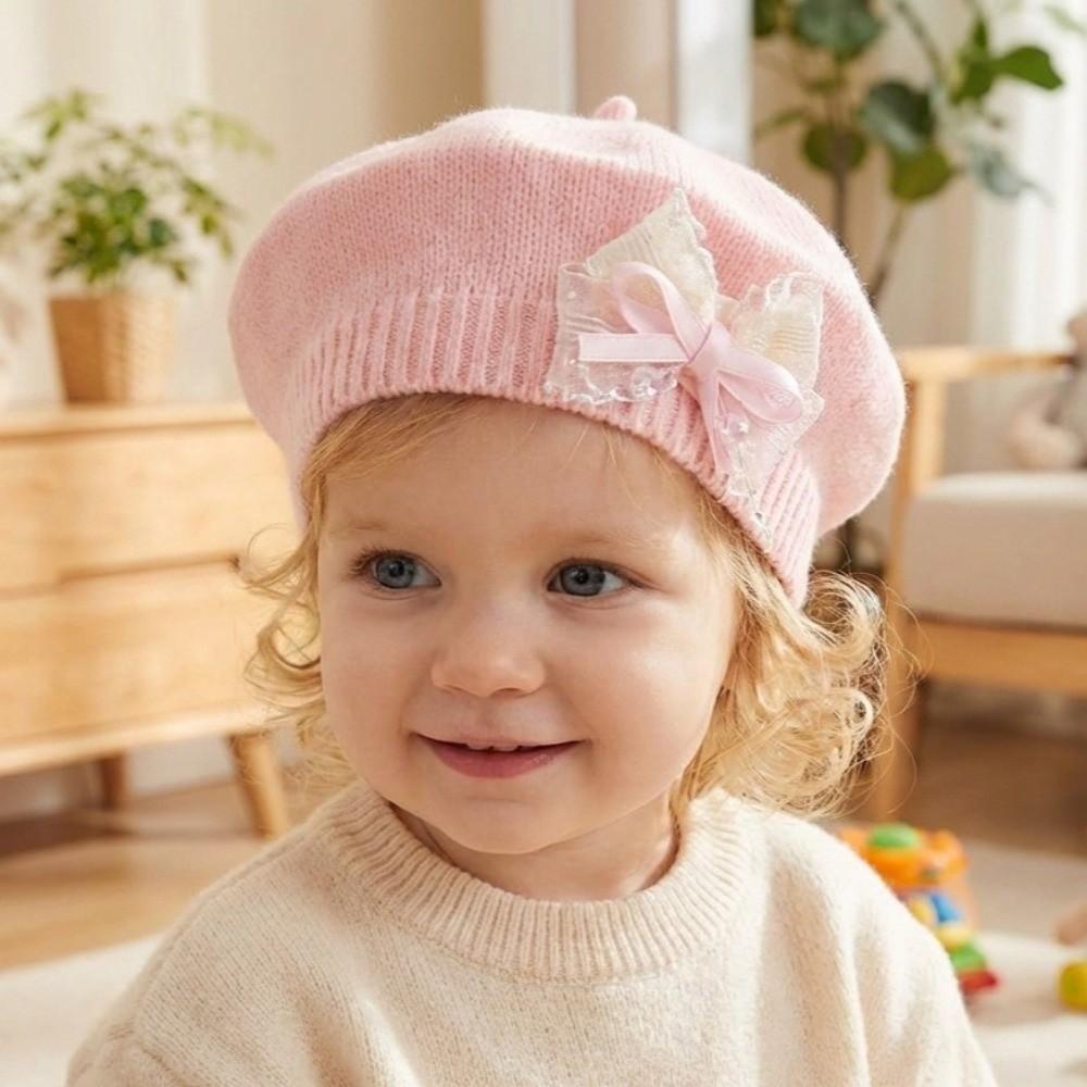 Red Color Chirldren's Knit Cap Soft Fabric Toddler Winter Hat New Kid Headwear For Toddler Girls