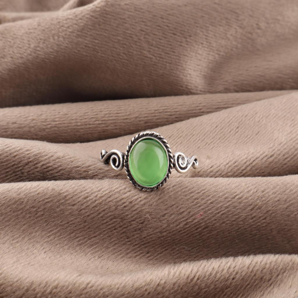 Grüner Katzenaugen-Edelsteinring, 925 massiver Sterlingsilberring, handgefertigter spiritueller Schmuck als Hochzeitsgeschenk