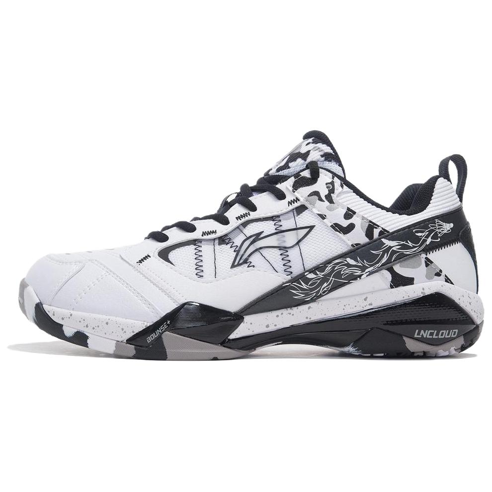 Li-Ning Tênis de Badminton Profissional com Absorção de Choque, Resistente ao Desgaste, Suporte de Rebote, Cano Baixo, Unissex, Branco Preto AYAR015-1