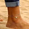 Summer Beach Golden Round Bead Foot Chain Simple Temperament Heart-shaped Anklet Multi-layer Thin Chain Woman