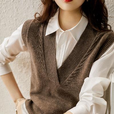 Fashion New Sleeveless Knitted Vests Women Tops Vest V-Neck Red Coffee Knitted Women Sweater Vests JJ50