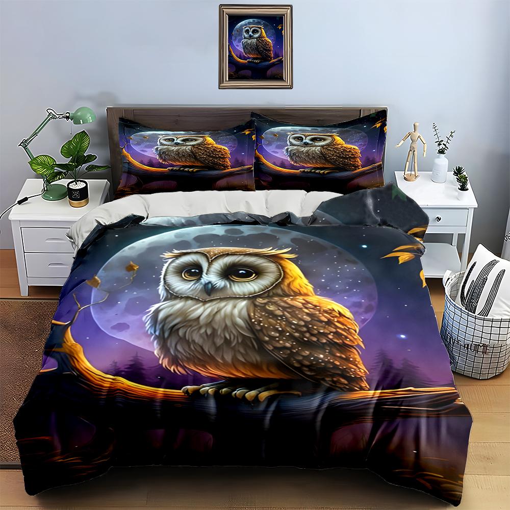 Owl moon artwork Bedding Duvet cover sets Duvet covers Pillowcases gifts (1 * Duvet Cover 2 * Pillowcases, without duvet insert)