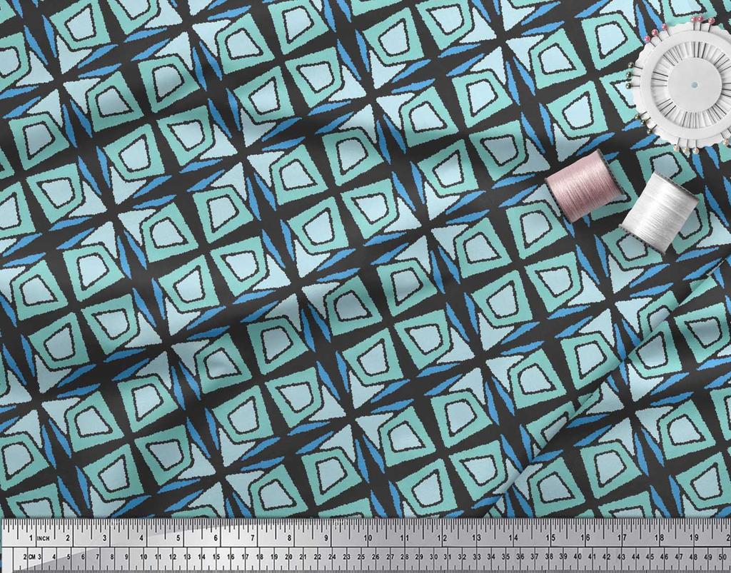 Soimoi Black Japan Crepe Satin Fabric Arrow & Diamond Geometric Fabric Prints By metre 42 Inch