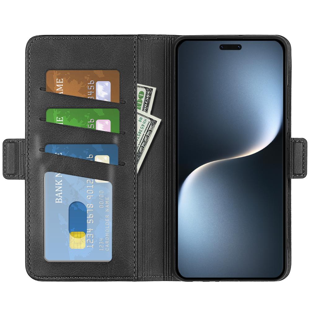 

For Honor Magic7 Pro 5G Stand Case Calf Texture Leather Wallet Phone Cover Black