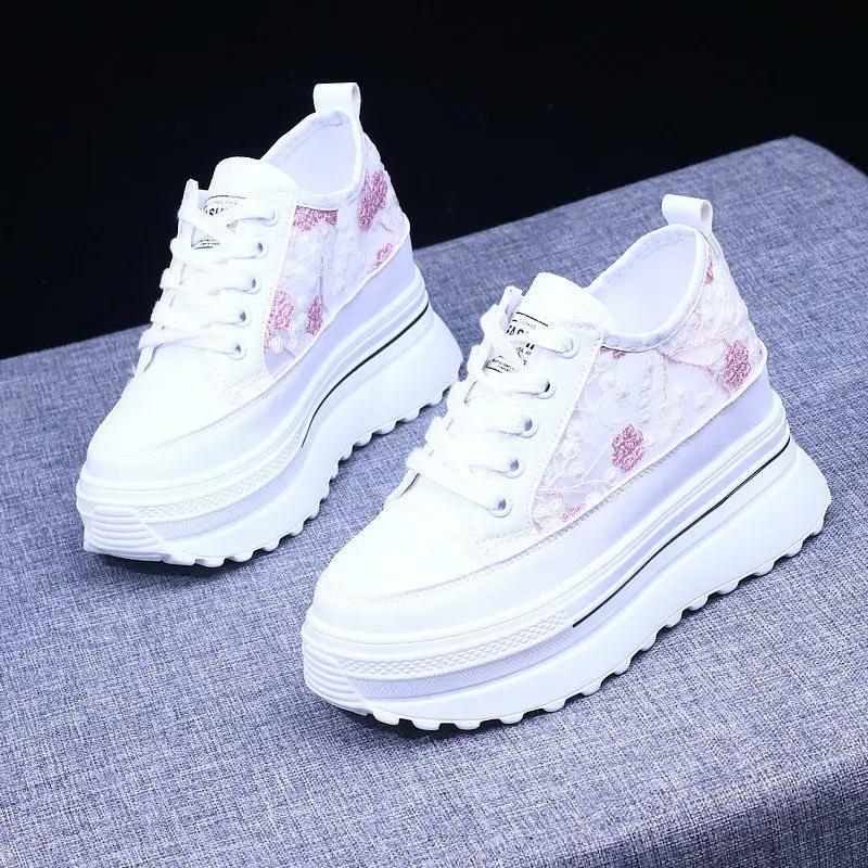 Fashion Women's Vulcanize Shoes Autumn White Chunky Sneakers for Woman 8cm Hidden Heel Shoes 2024 High Heels Female Platform Sneakers