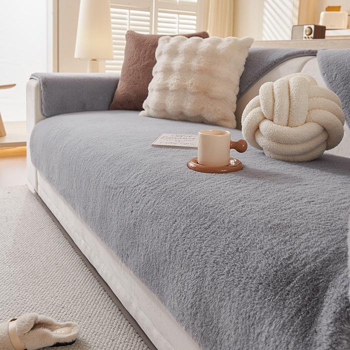 Sofa Cushion Thickened Winter Senior Stroking Cats Rabbit Plush Sofa Cover Winter Light Luxury Plush Non-Slip Seat Cushion