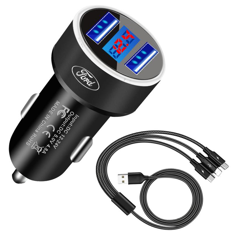 Car Charger USB Ports Fast Charging Digital Display Car Chargers For Ford Focus Mondeo Kuga Fiesta MK7 Escort Explorer Edge 2 4 MK2 MK4