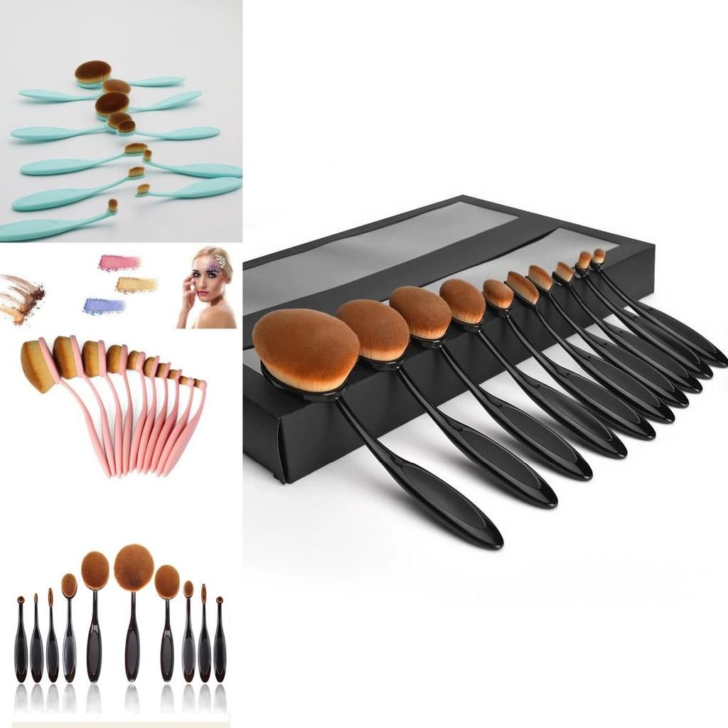 Classic Makeup Brush Set 10 Pieces With Synthetic Fibers For Flawless Foundation Application