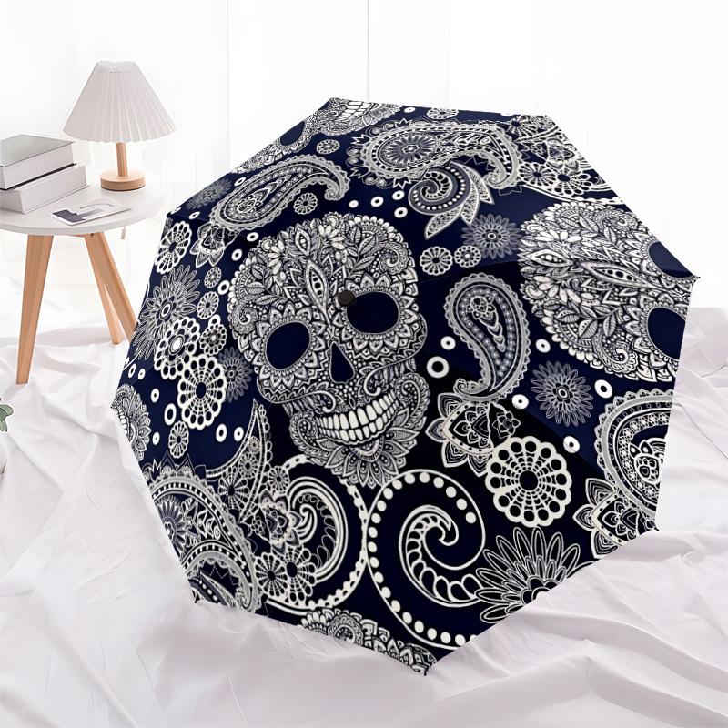 1pc Day of the Dead, Sugar Skull Automatic Open/Close Umbrella Compact Folding Umbrella, All-Season Portable Umbrella for Women/Men340