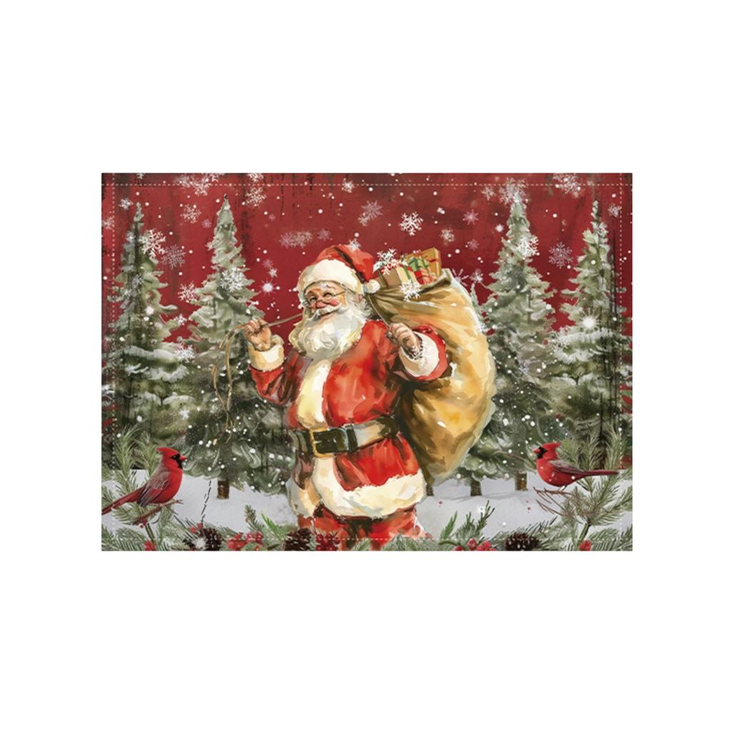 Christmas Placemat Decoration Set, Claus Linen Stain-resistant And Heat-insulating Tablecloth