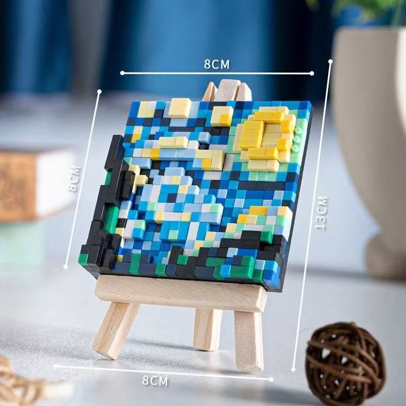 Hot Famous Painting Building Blocks With Wooden Easel Diamond Bricks Educational Toys DIY Decorations Birthday Kids Gifts