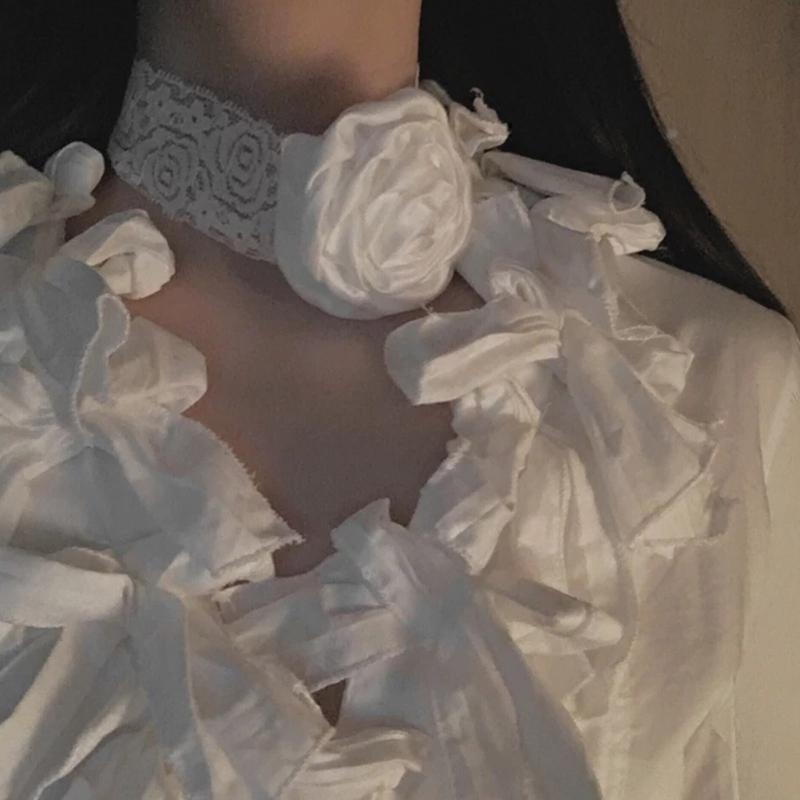 3-color Lace Rose Braided Ribbon Choker Gothic Wide Choker Vintage 90s Lace Choker Collar Necklace for Women Girls