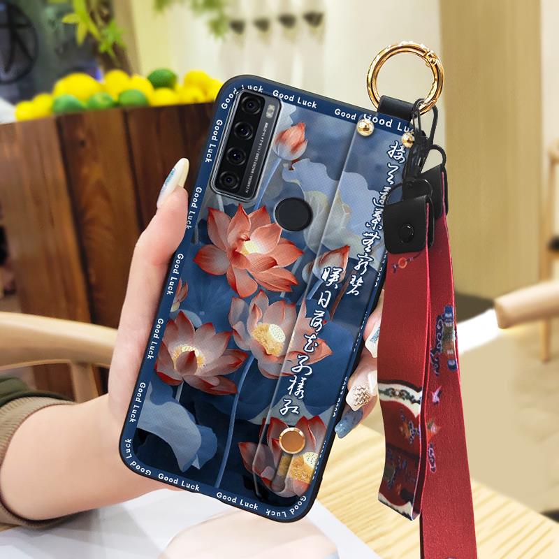 Anti-knock Ring Phone Case For TCL 20 SE Phone Holder Back Cover Elderly lady Dirt-resistant Protective Lanyard Silicone