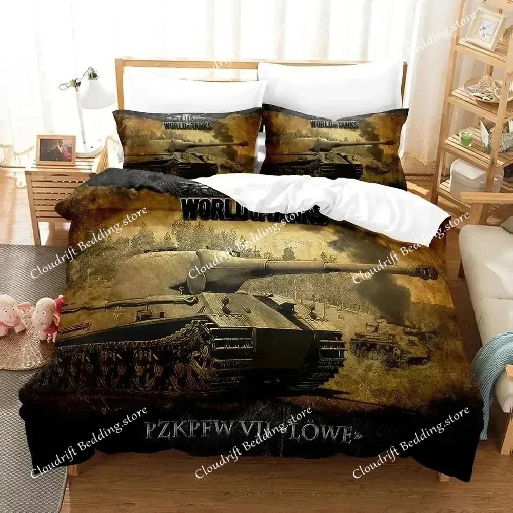 Set de așternuturi World Of Tanks Lumea Tancurilor Huse de pilotă Set de pat Huse de plapumă Fețe de pernă Plapumă Dimensiune King Queen Set de așternuturi pentru Băieți Adulți