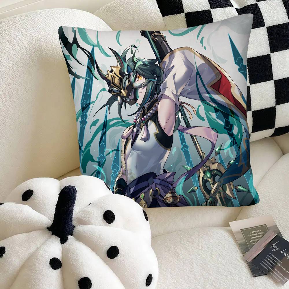 Spiel Anime Genshin Impact Xiao Kissenbezug Mode Quadratischer Kissenbezug Schlafzimmer Sofa Raum Ins Dekoration Freizeit