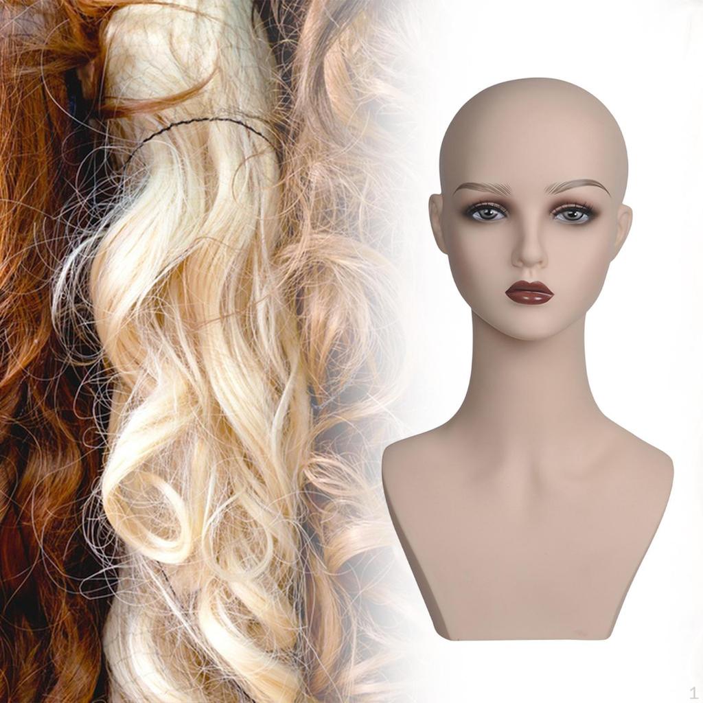 Female Mannequin Head ,with Shoulder, Multipurpose, with Makeup Smooth Manikin Wig Stand