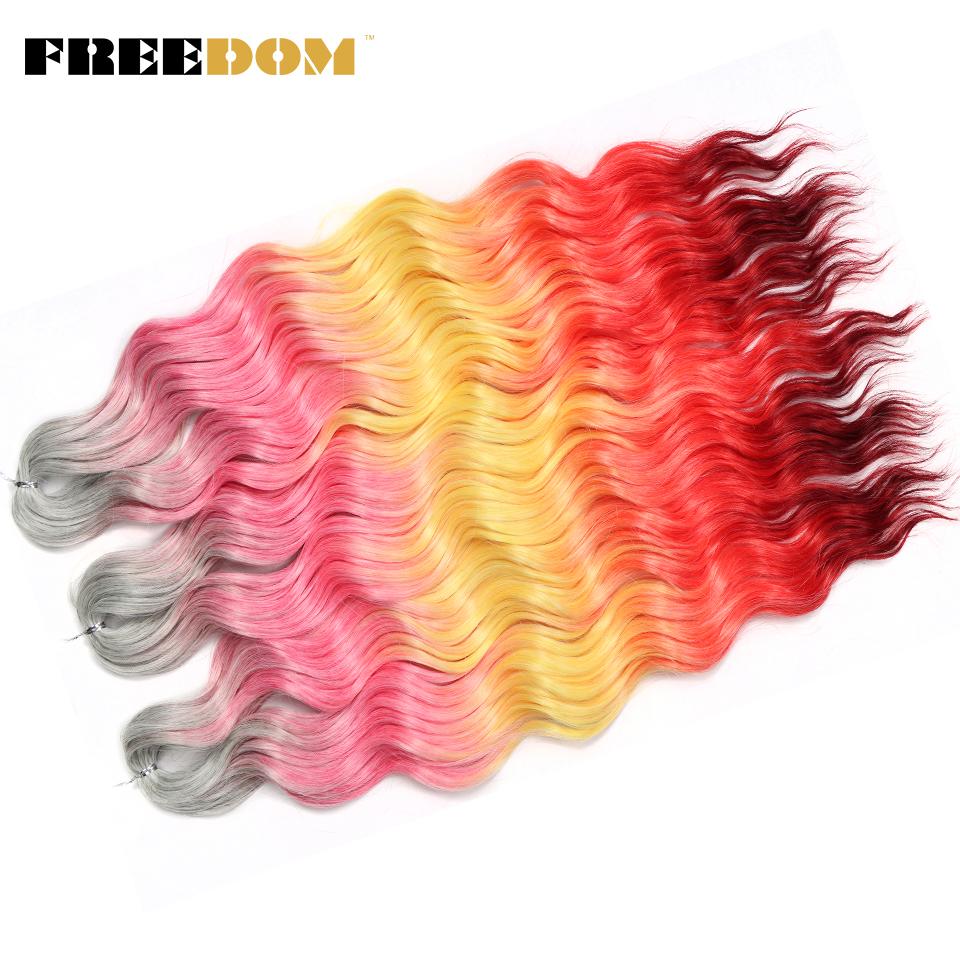 FREEDOM Synthetic Braiding Hair Extensions Natural Curly Wavy 24inch Water Wave Braid Hair Ombre Blonde Brown Twist Crochet Hair